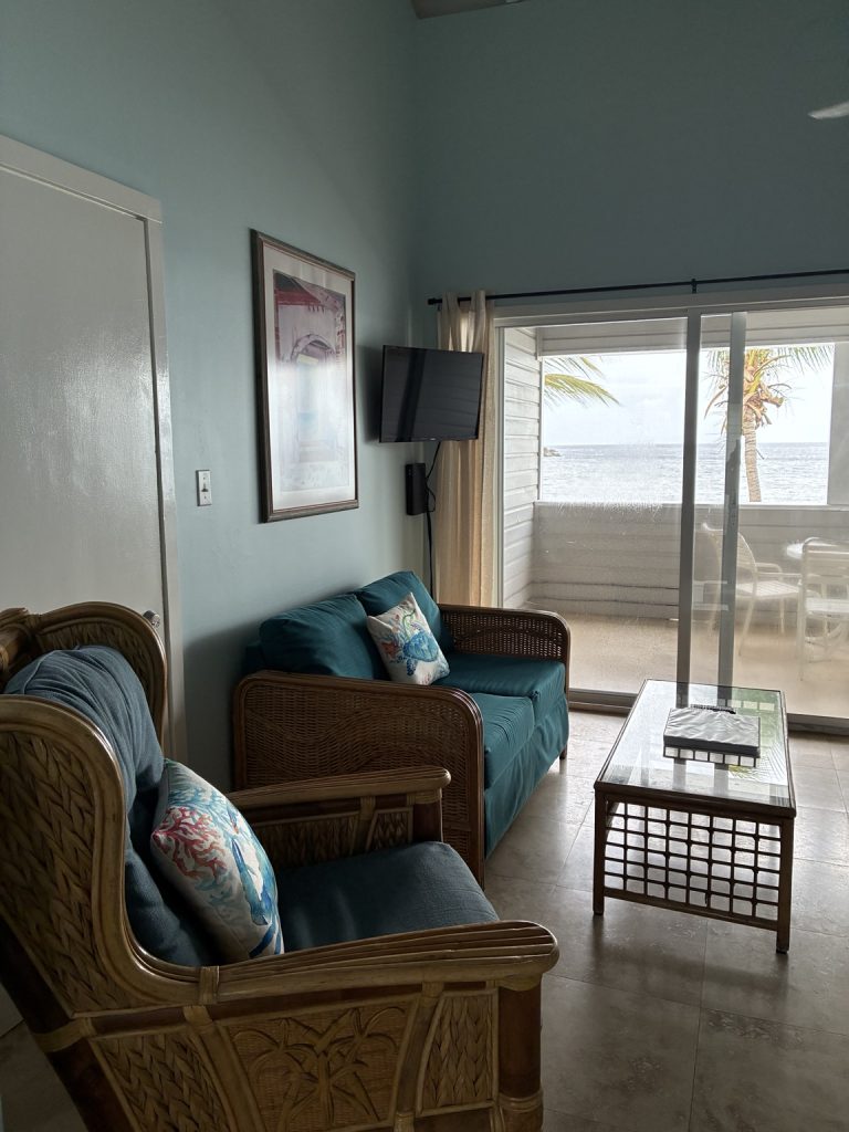 Bougainvillea seating area opening onto the ocean view porch